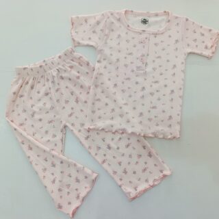 Baby Girls Ribbed Floral 2 Piece Outfit | Short Sleeve Top & Flared Pants