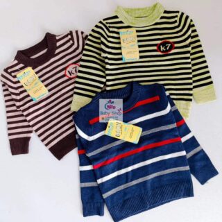 Kids Round Crew Neck Striped Unisex Knitted Sweater