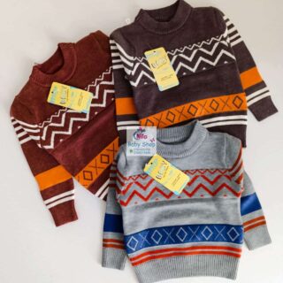 Children's Woven Regular Fit Round Neck Multicolor Sweater
