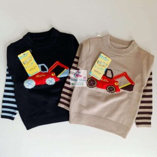 Kids Cartoon Patched Cotton Blend Casual Sweater