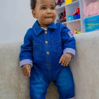 Children Denim Overalls Jumpsuit Cotton Lined Lightweight Denim Bow Romper