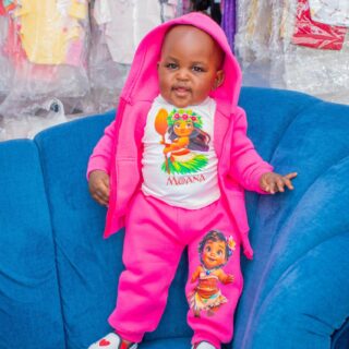 Girls Pink Cartoon Tracksuit Set – Warm Hoodie & Jogger Outfit