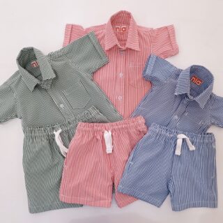 Boys' Striped Short Sleeve Shirt & Shorts Set - Two Piece Summer Outfit