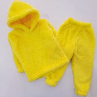 Kids' Fluffy Fleece Hooded Tracksuit Set - Soft Two-Piece Outfit